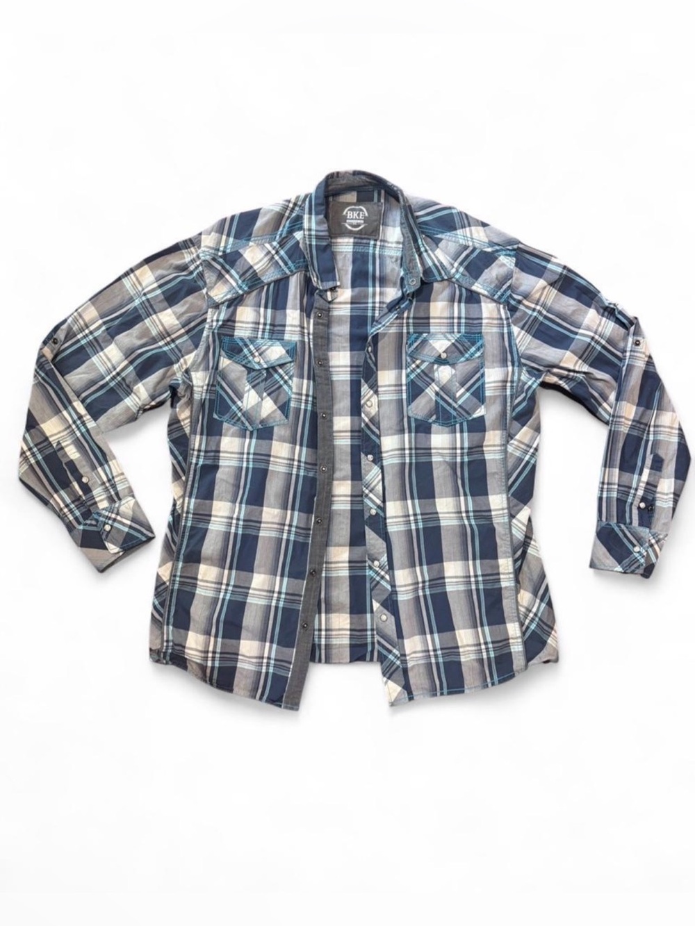 BKE Navy and Light Blue Plaid Shirt